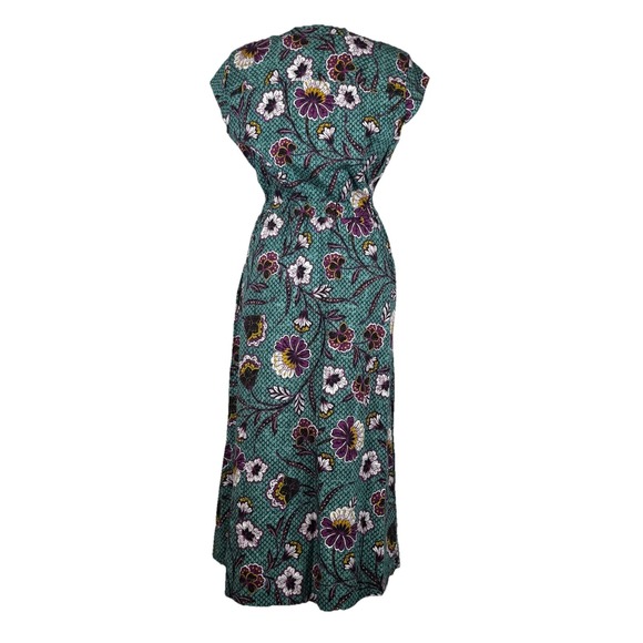 LOFT Women's Floral Utility Midi Shirt Dress Size 4 Tie Waist Pockets Teal Blue - Picture 2 of 8